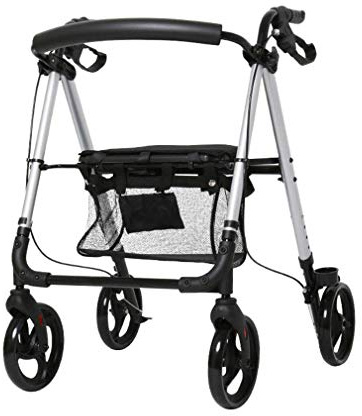 Carro plegable de 4 ruedas con asiento, andador, frenos bloqueables, altura ajustable, silla de descanso de transporte, carrito de compras poderosamente