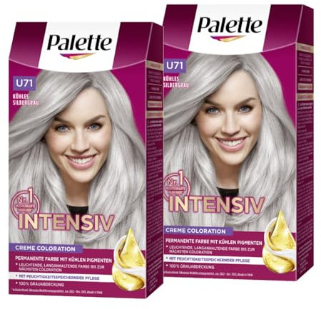 Palette Intensiv Creme Coloration U71 Kühles Silbergrau (2 x 115 ml), permanente Haarfarbe für leuchtende, langanhaltende Farbbrillanz & 100% Grauabdeckung