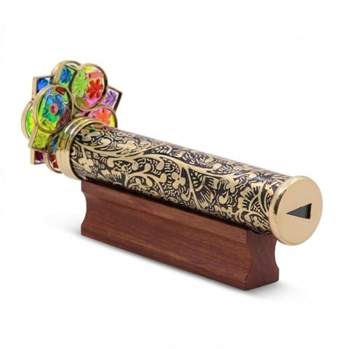 Caleidoscopio gigante realizzato a mano in ottone con fiore trigono – Splendida esposizione visiva con base in legno duro – Regalo unico per collezionisti, amanti dell'arte e appassionati di