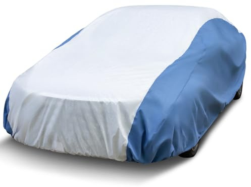 Season Guard Hyvek Car Cover for Automobiles, All Weather Waterproof Outdoor Full Covers, Breathable and UV Protection, Universal Fit for Sedan up to 185, White/Blue