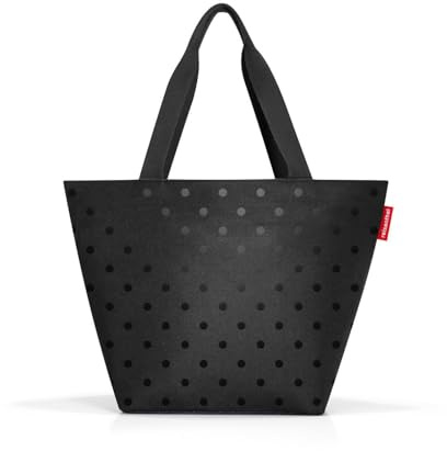 reisenthel SHOPPER M GLOSSY DOTS BLACK - praktische Handtasche mit Innentaschen und Reißverschluss, 2 Tragegriffe.