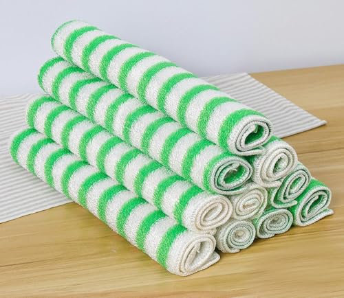 MEKPAM 10 Pcs De Chiffon À Vaisselle Épais Double Couche De Cuisine pour Le Ménage,Chiffon De Nettoyage pour Tampon À Récurer en Fibre De Bambou Non Pelucheux Et Absorbant