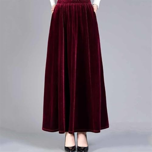 A Line Jupe longue élégante en velours pour femme Confortable et élégante à porter au quotidien (XXL Bordeaux rouge)