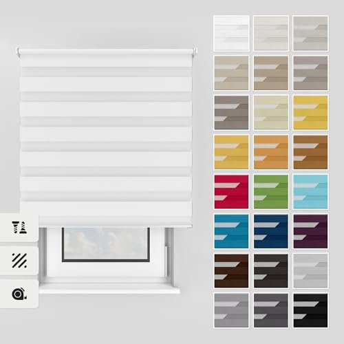 Estika Doppelrollo mit Bohren 170x150 cm Farbe: Weiß, Rollo Deckenmontage und Wandmontage Fenster rollos für innen, Jalousien Fenster, Tür Rollo