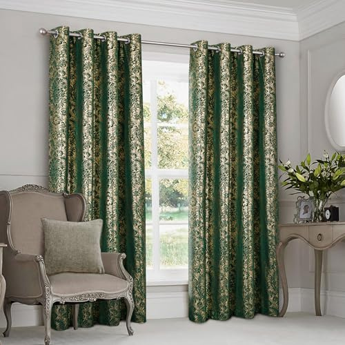 always4u 100% Blickdichter Verdunkelungsvorhang mit Golddruck 2er Set, Gardinen mit Ösen aus Samt, Thermovorhänge für Schlafzimmer Wohnzimmer Küche,Kälteisolierend, Grün,140x245cm