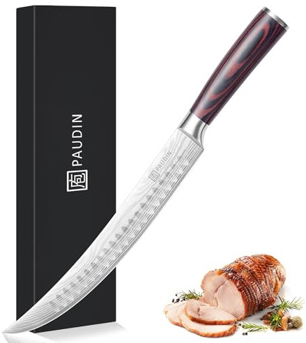 PAUDIN Fleischmesser extrem scharf 25cm Metzgermesser profi Messer Küchenmesser als Schlachtermesser Schinkenmesser Tranchiermesser aus hochwertigem Edelstahl mit ergonomischem Holzgriff