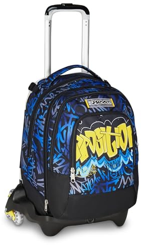 Seven Trolley Scuola Jack 3 Ruote Detach, Blu Giallo, Zaino Con Carrello Sganciabile Da 37 L, Tasca Borraccia, Zainetto Staccabile, Zaino scuola Elementare e Media, Zaino Bambino