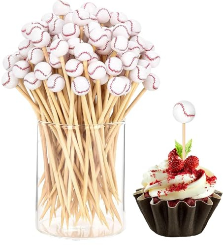 Flkiglm Picos de comida para entrantes, palillos de dientes de fútbol para entrantes | Béisbol Fútbol Cupcake Toppers | 100 piezas de brochetas decorativas para sándwich de alimentos, decoraciones de