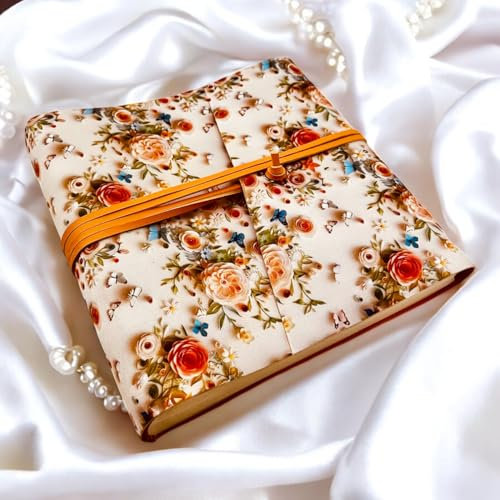 Album fotografico-Double Flower-in tessuto stamp.3D interno in ecopelle LUX personalizzabile,Classico con velina Matrimonio Regalo Wedding Anniversario Compleanno Nozze Argento Oro Laurea Cresima Papà