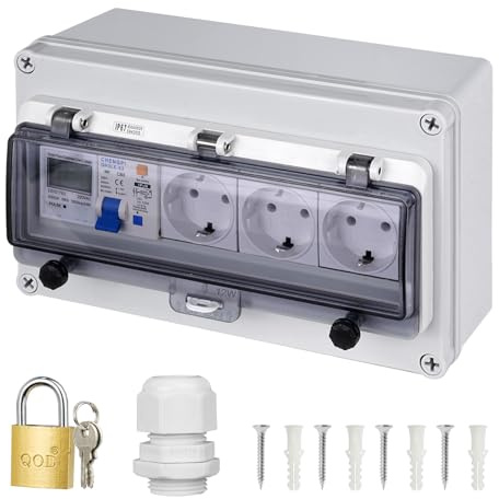 CHENGPI Boîtier de Distribution,Coffret Electrique Etanche avec Compteur électrique,Boitier Etanche Electrique Exterieur avec Prises et Interrupteurs de Fuite,Tableau Electrique 12 Modules