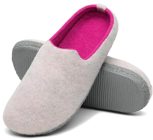 Mishansha Chausson Homme Pantoufles Feutre Femme Confort Chaussons en Feutre Antidérapant Slippers Blanc Cassé,Gr.37