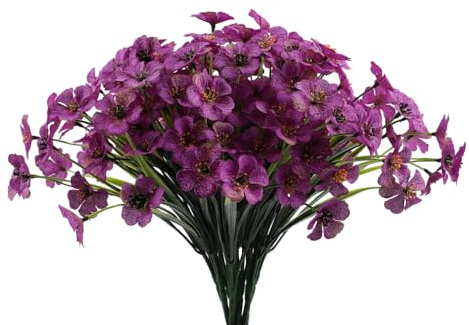 Lot de 12 fleurs artificielles violettes pour extérieur, résistantes aux UV, ne se décolorent pas pour intérieur et extérieur, jardin, porche, fenêtre, décoration