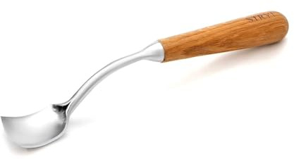 STRYI Profi Großer gebogener Hohleisen – 40 mm – Handgeschmiedetes Werkzeug für tiefe Holzschnitzerei – Ideal für Kuksa, Löffel, Schalen – Eichenholzgriff