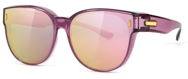 Meeloog Übergroße polarisierte Überbrillen-Sonnenbrille für Damen – Autofahr-Sonnenbrille für über der Brille MST0073 (Lila Fassung/Verspiegelte rosa Gläser)