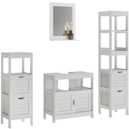 Vicco Badmöbel-Set Vilda, Weiß, 60 cm | besteht aus Waschbeckenunterschrank, Spiegelschrank, Hochschrank und Midischrank