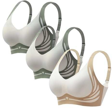 3 Pack Lifting Anti-Sagging Bra for Older Women Bras for Sagging Breasts | Stretch-Super Gather Wireless Push-Up Bras Comfortable Full Coverage Ladies V Neck Padded Non Wired Seamless Sports Bralettes