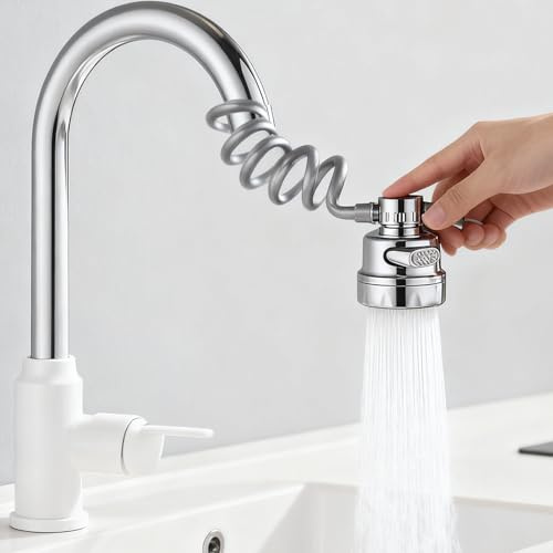 XVZ Wasserhahn Verlängerung, 360° Schwenkbarer Spritzkopf, 3 Modi Küche Wasserhahn Verlängerung 50cm für Badezimmer und Küche