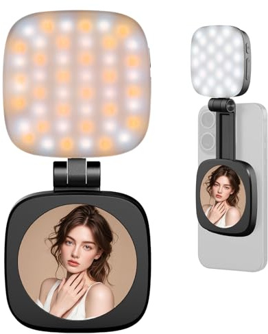 SMOCTAR Lumière Téléphone Selfie avec Miroir, Lampe Magnétique pour Telephone iPhone/Android 3000-6500K, Lampe Vidéo pour Caméra, TikTok, Selfies Photo, Vidéoconférence, Tablette, Ordinateur Portable