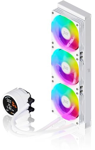 Levelplay Combat Liquid 360 HUD Cooler CPU AIO - TDP 300W, Schermo Digitale 2.6 in Tempo-Reale, Radiatore Cooling da 360mm, Ventole Single-Frame 360, AMD AM5/AM4 & Intel LGA 1851 / LGA 1700 - Bianco