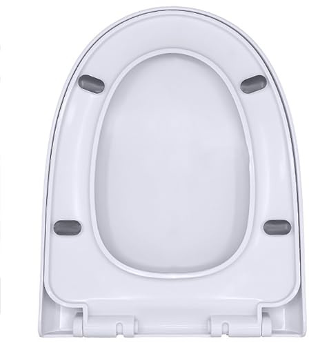 Asiento de inodoro de cierre suave con almohadillas antideslizantes, fijación superior de liberación rápida, tapa de inodoro blanca en forma de U para baño (tamaño mediano) y fácil de instalar