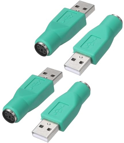 Nexarelle 4 Pcs PS/2 to USB Adapter, Plastic PS/2 Female to USB A Male Converter Adapter for Wired Mouse/Keyboard/Monitor/Laptop/Barcode Scanner, Green