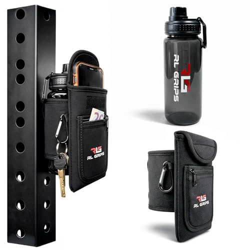 RL Grips - Borsa magnetica da palestra con bottiglia inclusa, custodia magnetica per cellulare, portabottiglie con potenti magneti per palestra, fitness e bodybuilding, borsa per chiavi e accessori