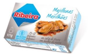Ribeira Moules à la Sauce Coquille Saint-Jacques, Calibre 13/18, Pack de 3 Boîtes, Poids Égoutté 65g
