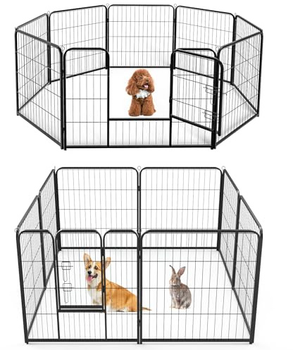 NEWBULIG Dog Playpen Indoors 32 Inch 8 Panels for Small and Medium Dogs Portable and Foldable Pet Fence with Door Heavy Duty Metal Dog Exercise Play Pen for Outdoor Yard