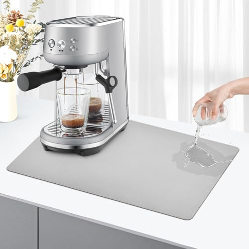 Kaffematta 43 x 80 cm, kaffebryggare, droppmatta, porslin, absorberande torrmatta, underlag för kaffemaskin (ljusgrå)