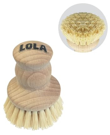 LOLA Vegetable Palm Brush w/Comfort Wood Knob - Sustainable Tampico Bristles, Renewable Birch Hardwood Handle - Non-Scratch - for Non-Stick Pans, Pots, Vegetables & Kitchen Cleaning, 1 Pk
