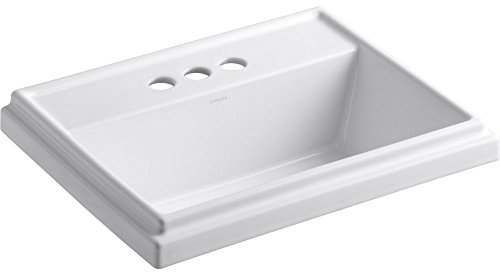 KOHLER K-2991-4-0 Tresham Rectangle Self-Rimming Bathroom Sink with 4-inch Centerset Faucet Drilling, White