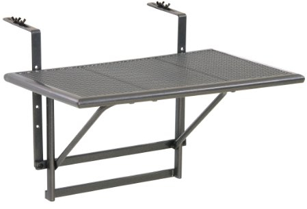 greemotion Balkonhängetisch Toulouse in Anthrazit-Grau - Balkontisch zum Einhängen aus Streckmetall und Kunststoffummantelung - Hängetisch klappbar - Outdoor-Tisch 56 x 60 x 40 cm