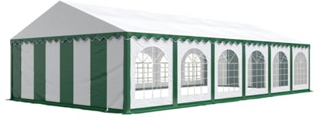 Tente Barnum de Réception 6x12 m Bâches PVC 750 N Vert-Blanc Cadre de Sol Jardin