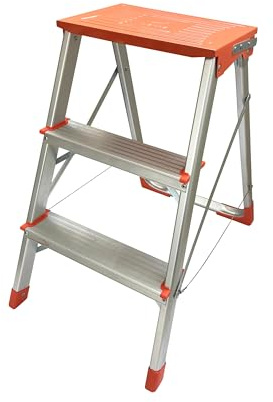GIERRE Scaletta 3 Gradini Pieghevole 87H x 43 cm Apertura e Bloccaggio Facile Scala Pieghevole Salvaspazio Con Ampia Superficie d'appoggio Piedini Antiscivolo in Plastica