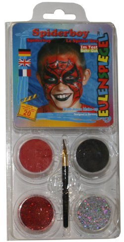 Eulenspiegel 204504 - Motiv-Set Spiderboy, 2 Farben, 2 Glitzer, 1 Pinsel, 1 Anleitung, für ca. 20 Masken, Karneval, Motto-Party