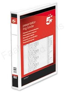 5 Star A4 Folder Ring Binder 4 D-Ring 38mm File (Pack of 10) White Ring Binders Presentation Folders