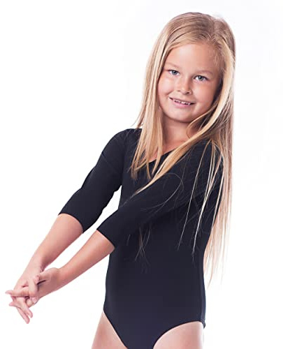 Shepa Mädchen Kinder 3/4 Arm Gymnastikanzug Ballettanzug Leotard Body aus Baumwolle