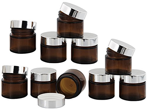 Braunglastiegel m. Kunststoff-Deckel, 30 ml Leerer Tiegel, Kosmetex Glasdose, 10× silber