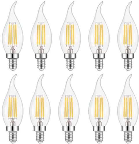 WULUN 10 er Pack E14 Kerze LED Lampe für Kronleuchter, E14 Glühfaden Retrofit Classic, 4W Ersetzt 40W Halogenlampe, 3000K Warmweiß, 400 Lumen, Filament Fadenlampe, Klar Glas, Nicht Dimmbar