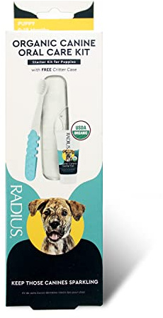 RADIUS USDA Organic Dental Solutions Puppy Kit 1 Unit, 1 Dog Toothbrush & 1 0.8oz Toothpaste, Ultra Soft Bristle & Non Toxic Toothpaste for Dogs, Designed to Clean Teeth, Xylitol Free
