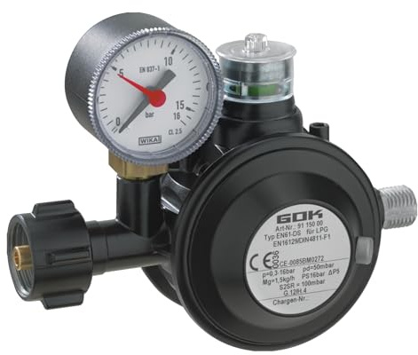 GOK Gasdruckregler EN61-DS PRO 1,5kg/h, schwarz, mit Manometer