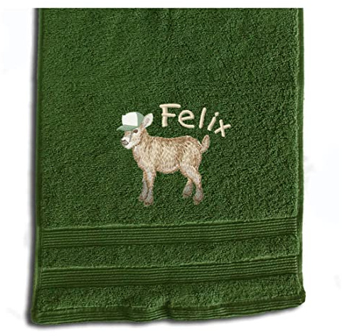 Besticktes Gästehandtuch Kinderhandtuch mit Ziege und Namen | Handtuch in mehreren Farben mit verschiedenen Stickmotiven