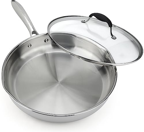 AVACRAFT 12 Inch Tri-Ply 18/10 Stainless Steel Frying Pan with Lid