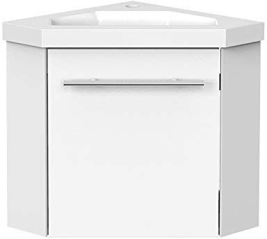 AICA sanitaire Meuble d'angle Moderne，Meuble Lave-Mains à Suspendre avec lavabo, Meuble de Rangement Blanc 40cm