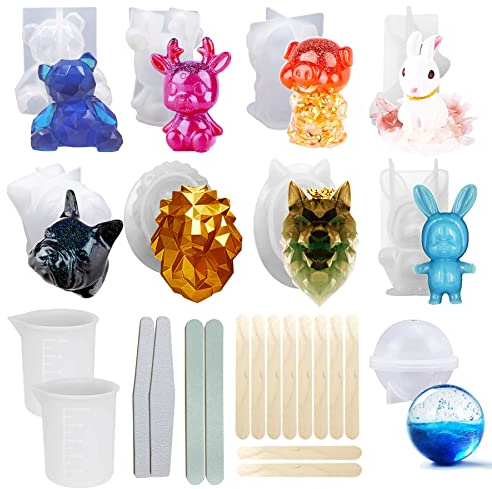 Woohome 25 Pz Molde de Silicona para Resina, Joyería 3D Animal, Manualidades, Llavero y Decoración del Hogar