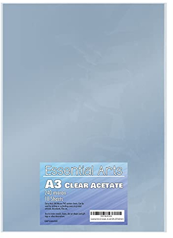 Essential Arts Confezione da 10 fogli di acetato formato A3 240 micron La copertura extra spessa per rilegatura in PVC può essere utilizzata per incisioni artigianato stencil e regali (297 x 420 mm)