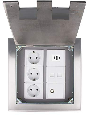 Bodentank Einbausteckdose 6 Fach mit LIVOLO VDE Steckdose Netzwerk Sat AC Dose versenkbar Bodentank HTD-210KP
