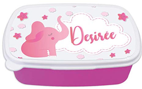 Contenitore Porta Pranzo merenda Bimbi Personalizzabile Elefantino Adatto per Il Tuo Bimbo Quando va a Scuola (Rosa)