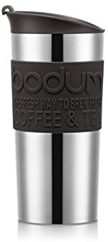BODUM Travel Mug 11068-451B-Y21 Double-Walled Stainless Steel Hinged Lid 0.35 L,Dark Brown