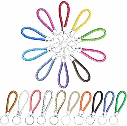 Coyanyu 20 Stück Leder Geflochten Schlüsselanhänger, Schlaufe Kunstlederband Seil Schnur Tragbarer Handgefertigter Metall Weave Schlüsselanhänger Unisex für Damen & Herren 20 Farben